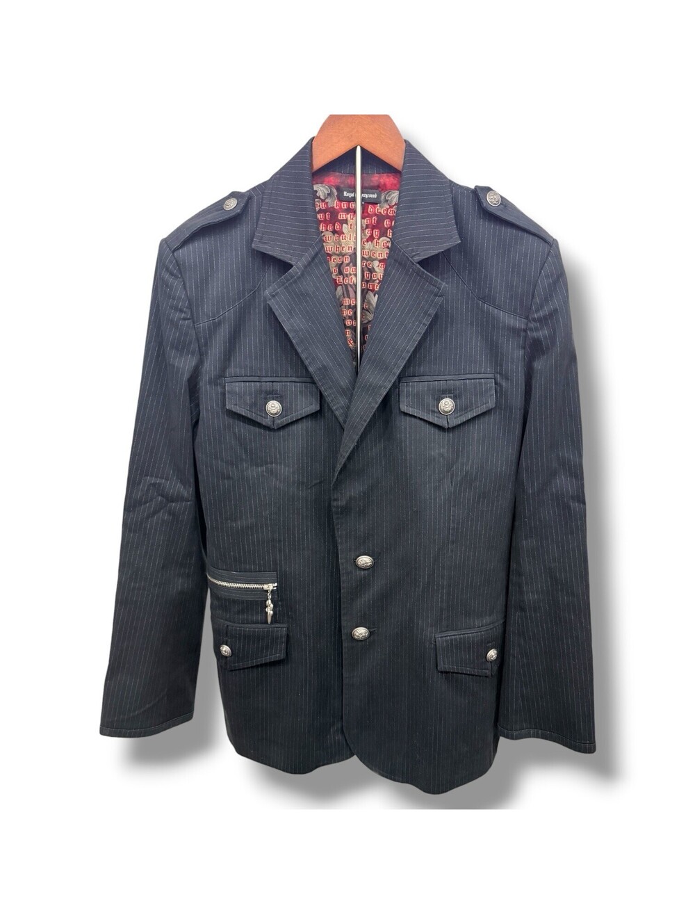 Royal Underground Military Blazer Jacket Mens S Pinstripe Silk Lined Gothic